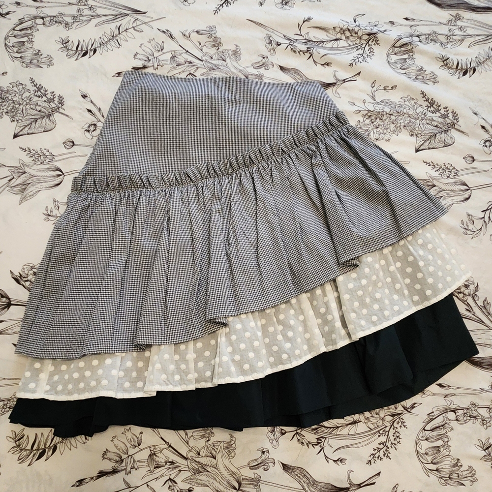 Love Moschino Black Midi A-Line Skirt with Tiered Ruffles